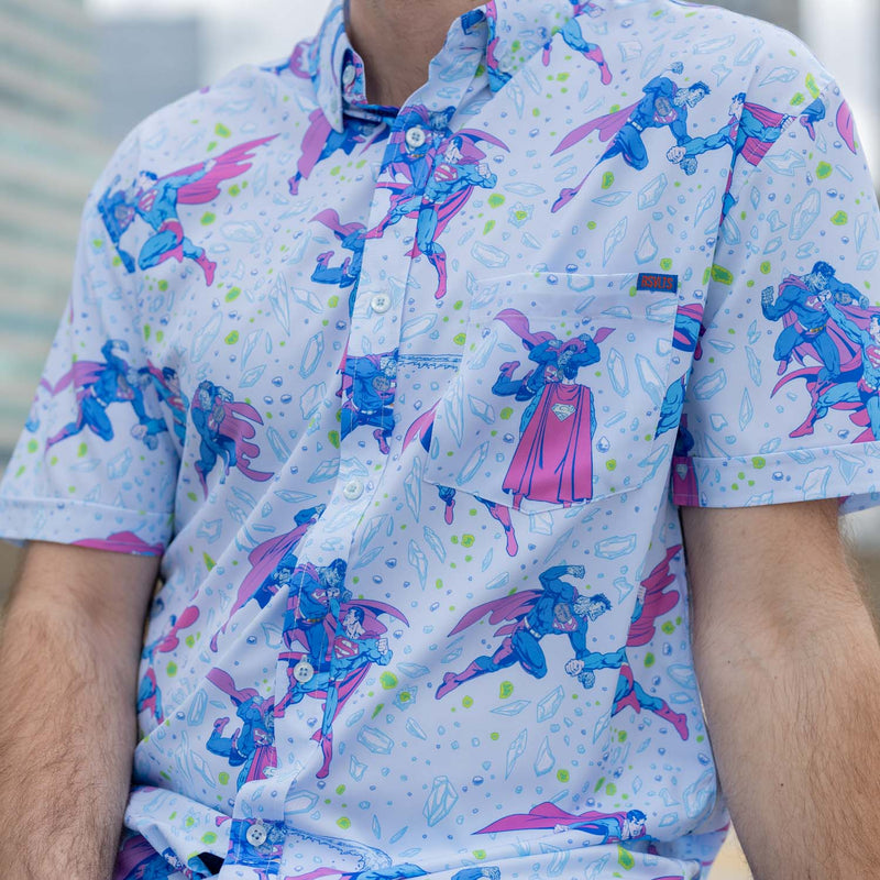 RSVLTS Superman vs. Bizarro KUNUFLEX Short Sleeve Shirt in Blue — detail 4