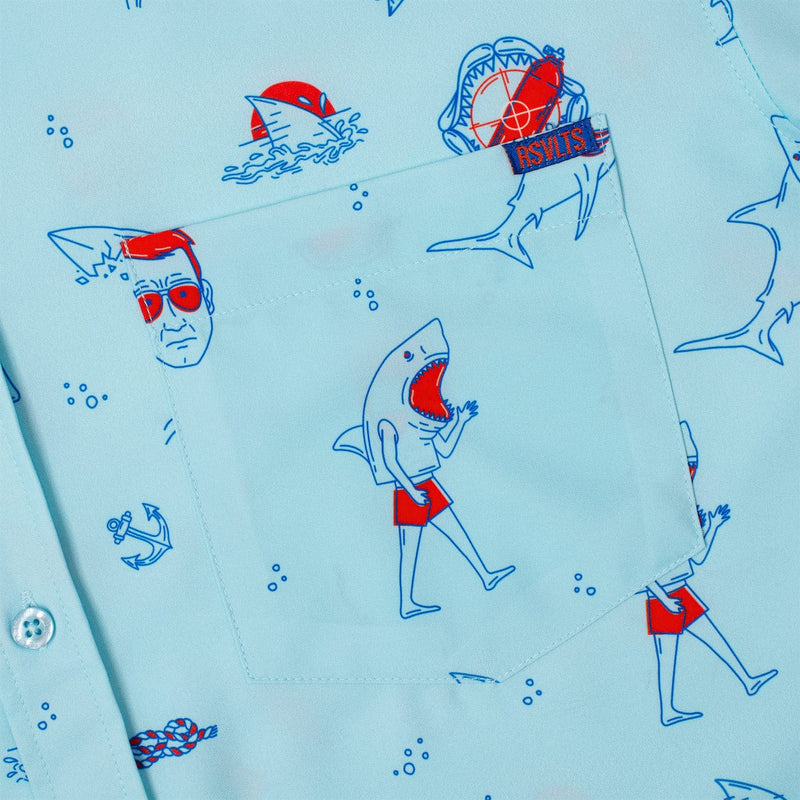 RSVLTS Amity Island Welcomes You KUNUFLEX Short Sleeve Shirt in Blue — detail 2