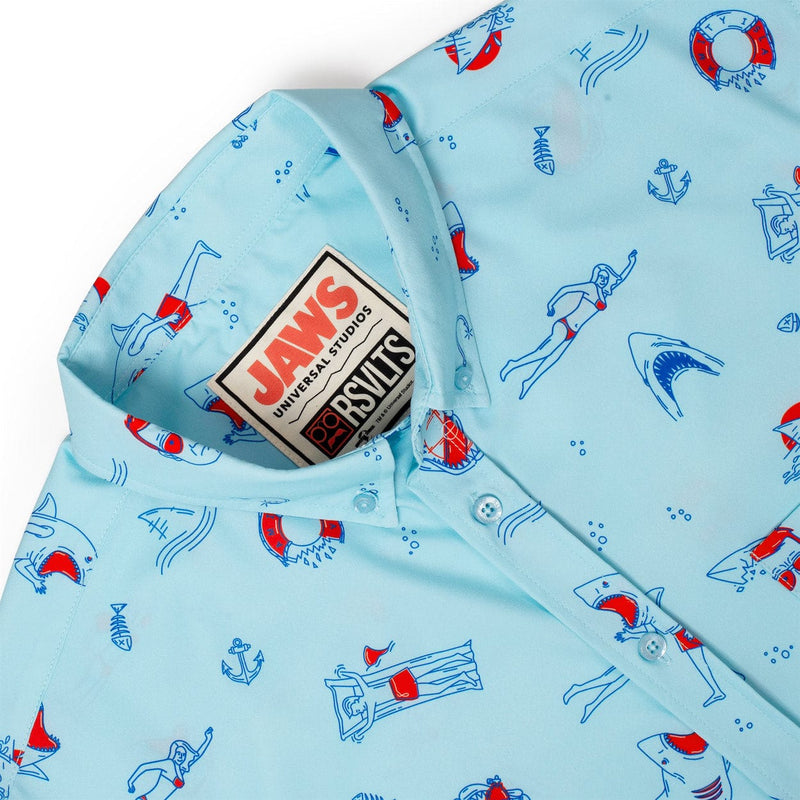 RSVLTS Amity Island Welcomes You KUNUFLEX Short Sleeve Shirt in Blue — detail 4