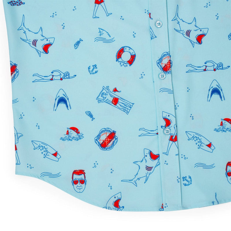 RSVLTS Amity Island Welcomes You KUNUFLEX Short Sleeve Shirt in Blue — detail 5