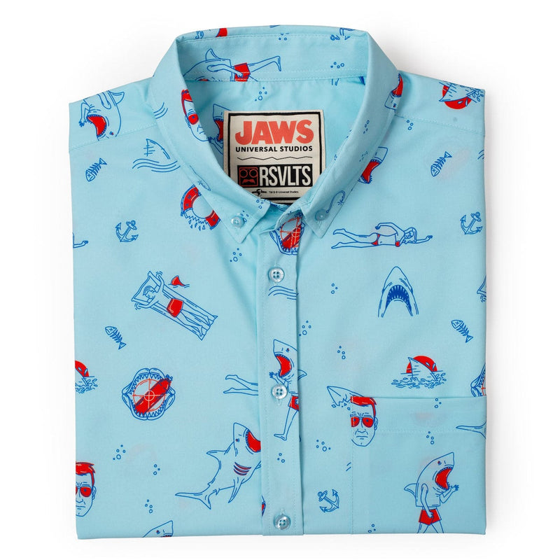 RSVLTS Amity Island Welcomes You KUNUFLEX Short Sleeve Shirt in Blue — detail 6