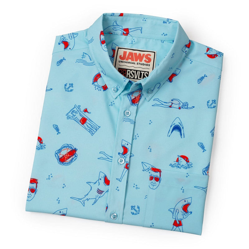 RSVLTS Amity Island Welcomes You KUNUFLEX Short Sleeve Shirt in Blue — detail 9