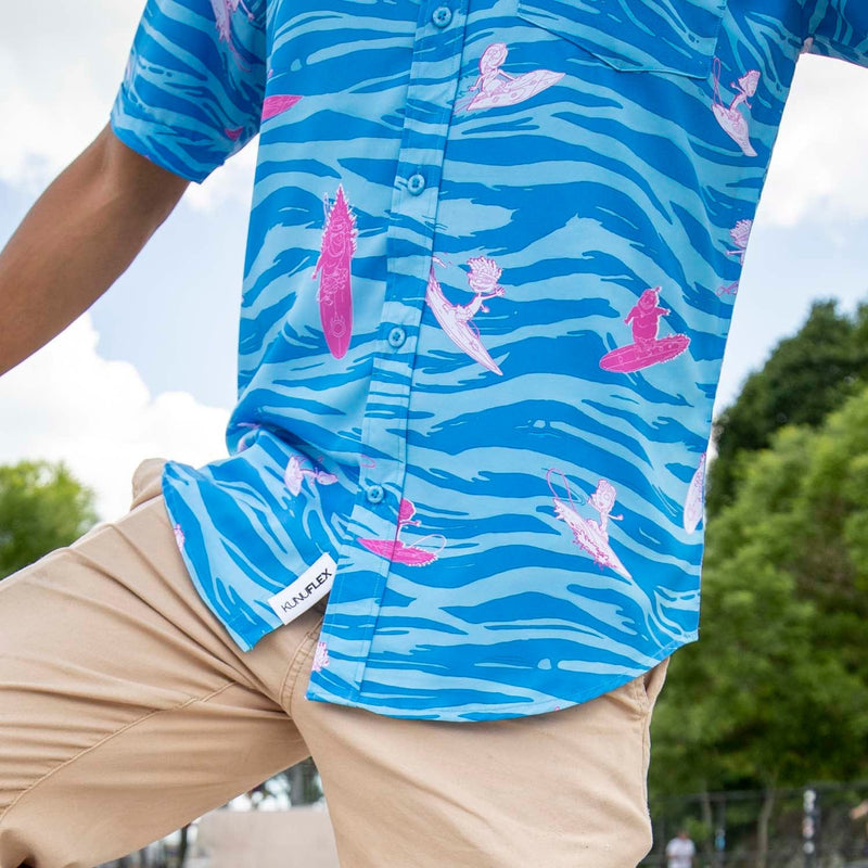 RSVLTS Party Wave KUNUFLEX Short Sleeve Shirt in Blue — front view