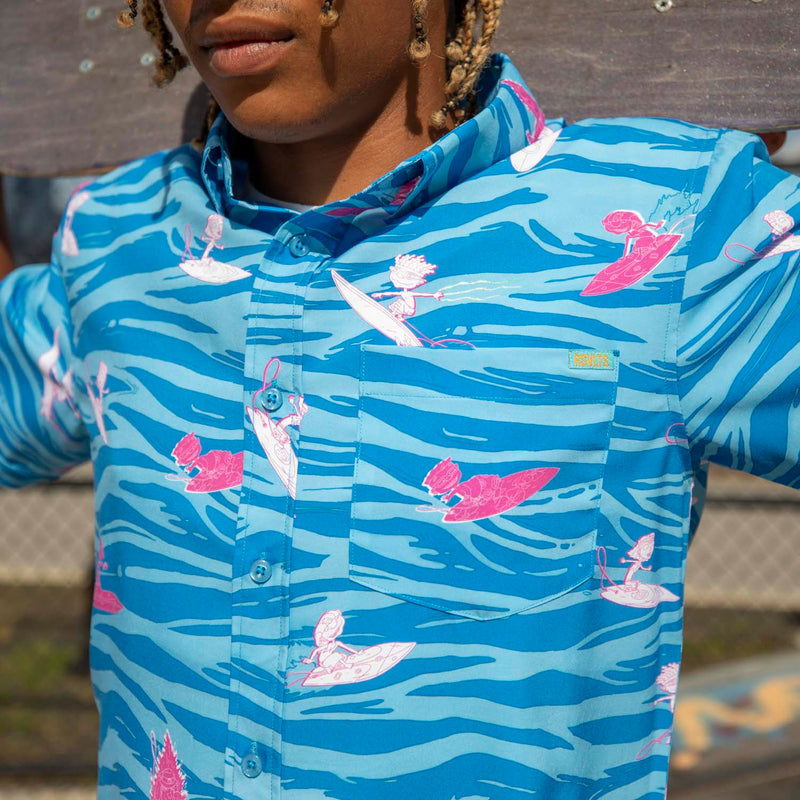 RSVLTS Party Wave KUNUFLEX Short Sleeve Shirt in Blue — detail 2