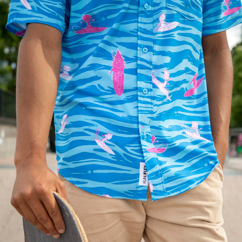 RSVLTS Party Wave KUNUFLEX Short Sleeve Shirt in Blue — detail 5
