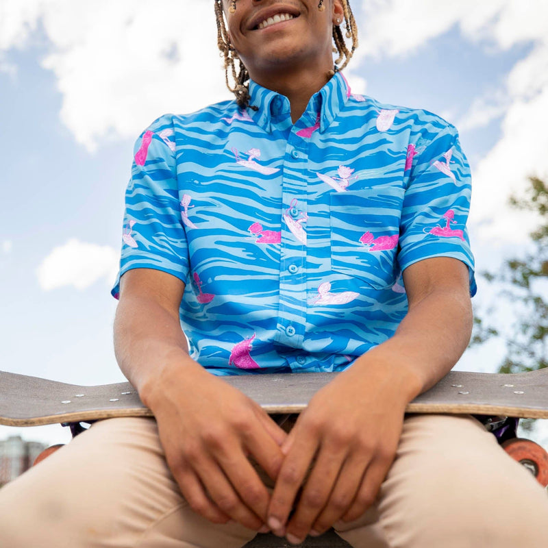 RSVLTS Party Wave KUNUFLEX Short Sleeve Shirt in Blue — detail 6