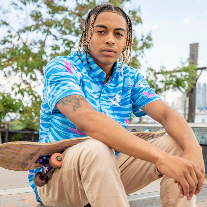 RSVLTS Party Wave KUNUFLEX Short Sleeve Shirt in Blue — detail 8