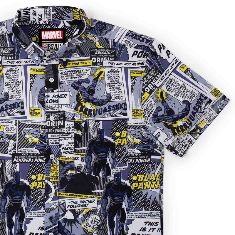 RSVLTS The Panther Follows KUNUFLEX Short Sleeve Shirt in Black — front view