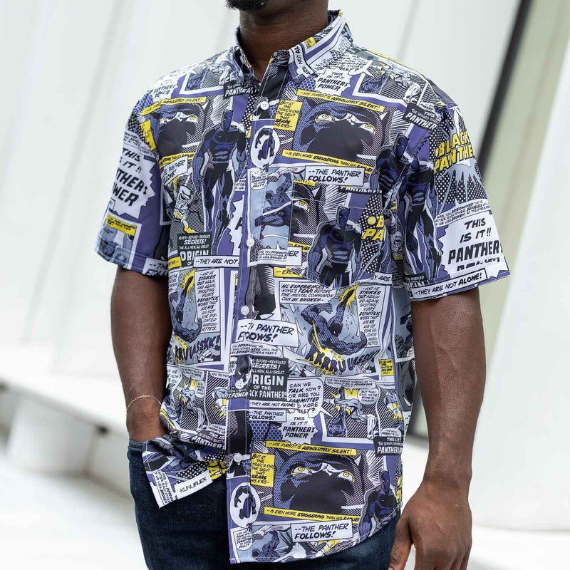 RSVLTS The Panther Follows KUNUFLEX Short Sleeve Shirt in Black — detail 8