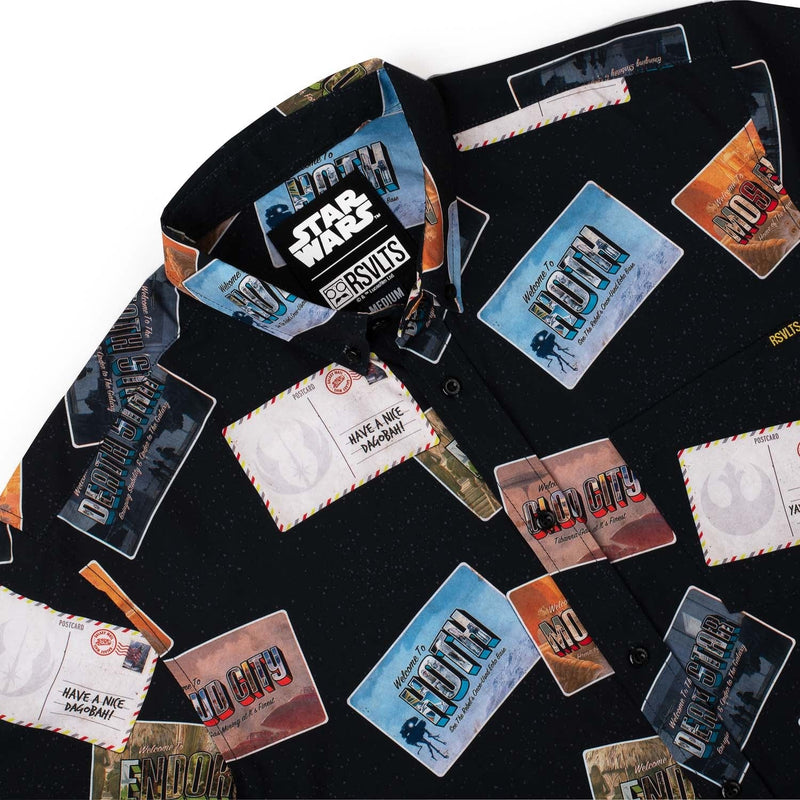 RSVLTS Greetings from Far, Far Away KUNUFLEX Short Sleeve Shirt in Black — detail 3