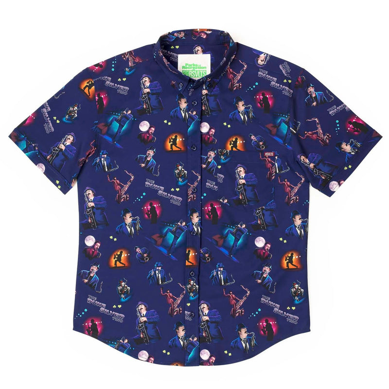 RSVLTS The Duke Silver Trio KUNUFLEX Short Sleeve Shirt in Blue — detail 3