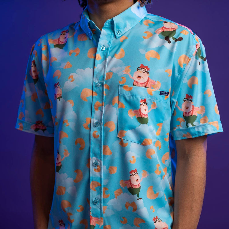 RSVLTS Carl's Croissants KUNUFLEX Short Sleeve Shirt in Blue — detail 4