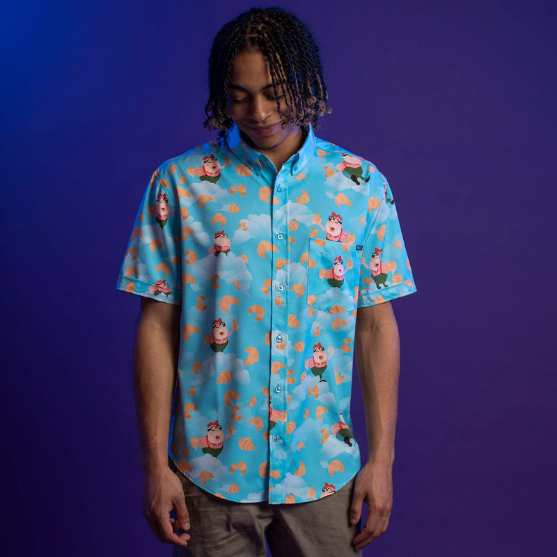 RSVLTS Carl's Croissants KUNUFLEX Short Sleeve Shirt in Blue — detail 6