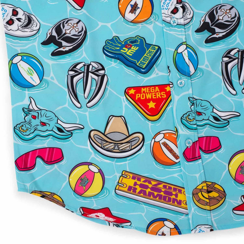 RSVLTS WWE Pool Party KUNUFLEX Short Sleeve Shirt in Blue — detail 2