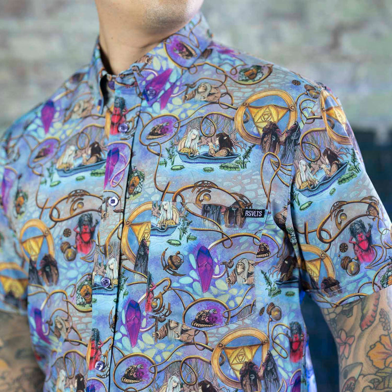 RSVLTS Age of Wonder KUNUFLEX Short Sleeve Shirt in Blue — front view
