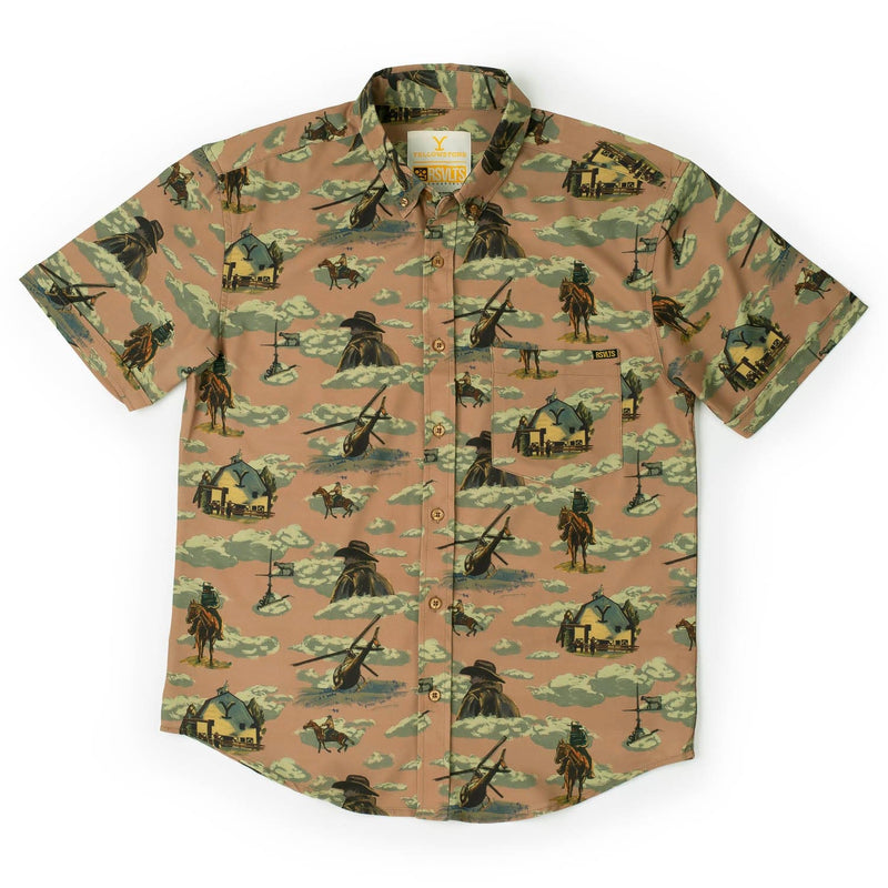 RSVLTS Dutton Ranch KUNUFLEX Short Sleeve Shirt in Brown — detail 2