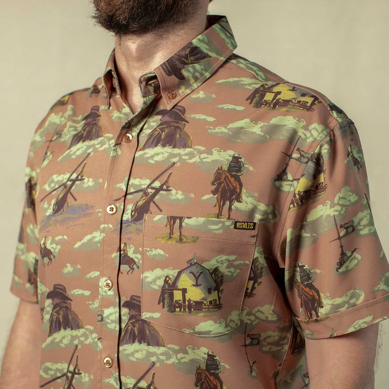 RSVLTS Dutton Ranch KUNUFLEX Short Sleeve Shirt in Brown — detail 3