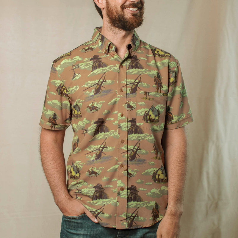 RSVLTS Dutton Ranch KUNUFLEX Short Sleeve Shirt in Brown — detail 5