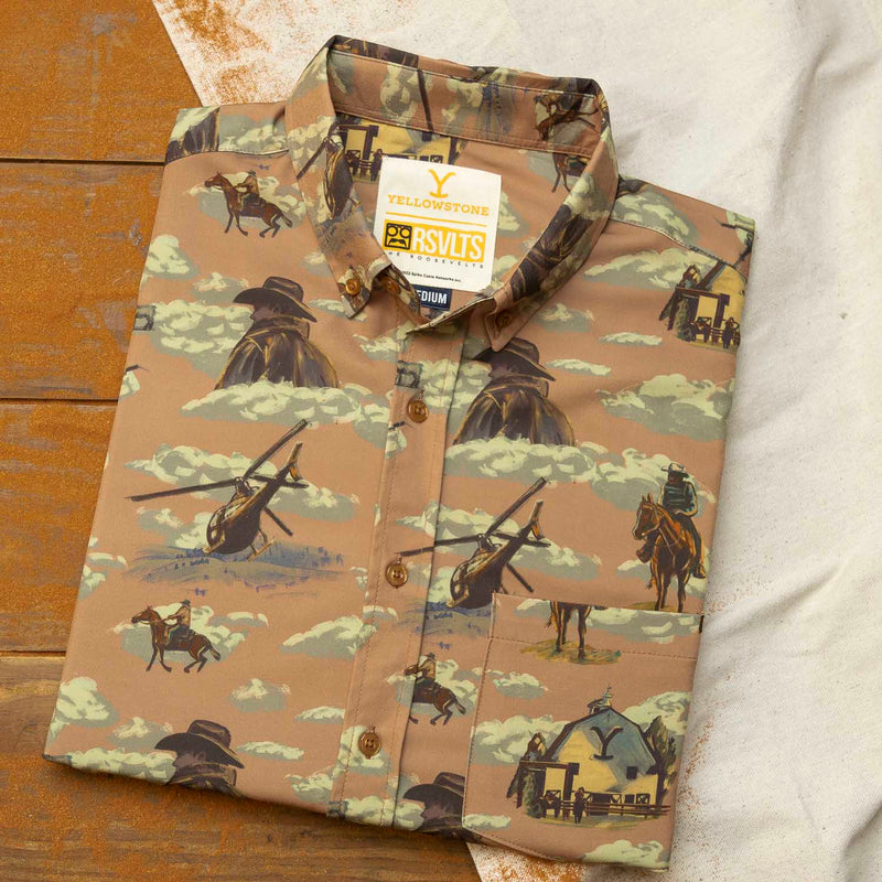 RSVLTS Dutton Ranch KUNUFLEX Short Sleeve Shirt in Brown — detail 7