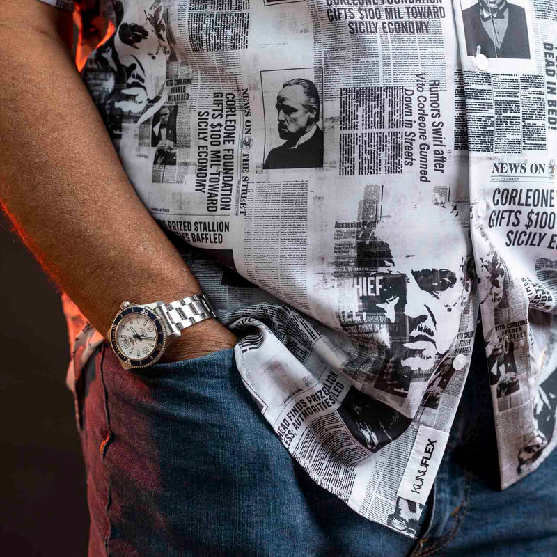 RSVLTS Headlines KUNUFLEX Short Sleeve Shirt in Black — detail 6