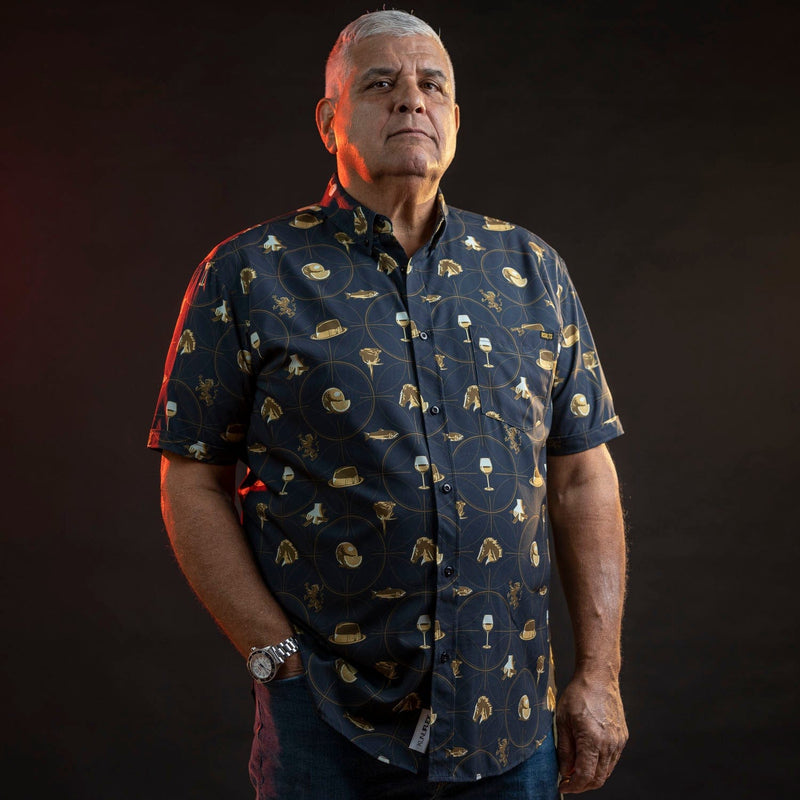RSVLTS The Godfather ”Family Business” KUNUFLEX Short Sleeve Shirt in Blue — detail 5