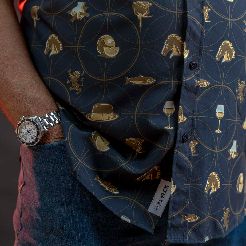RSVLTS The Godfather ”Family Business” KUNUFLEX Short Sleeve Shirt in Blue — detail 8