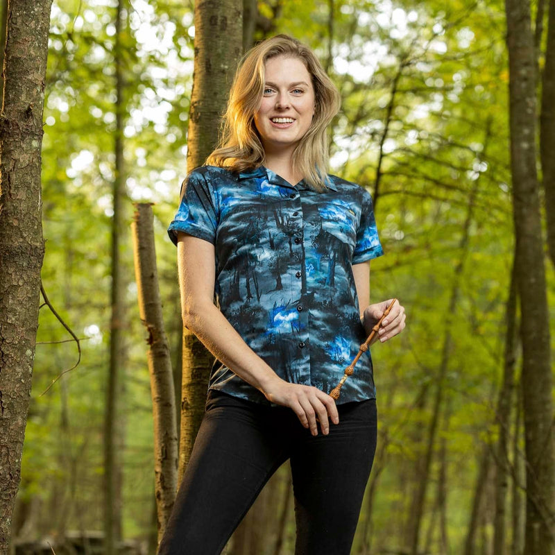 RSVLTS Expecto Patronum Women's KUNUFLEX Short Sleeve Shirt in Blue — detail 2