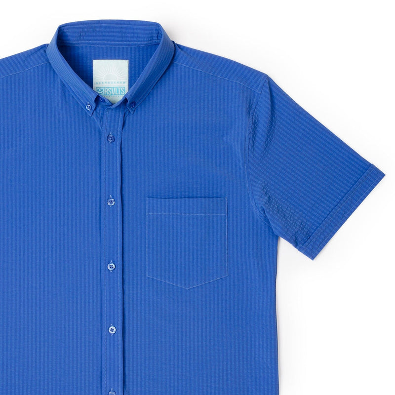RSVLTS Regatta Stretch Seersucker Short Sleeve Shirt in Blue — detail 2