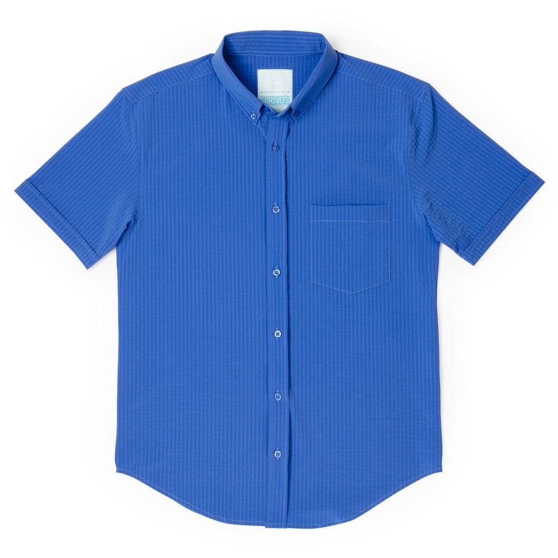 RSVLTS Regatta Stretch Seersucker Short Sleeve Shirt in Blue — detail 3