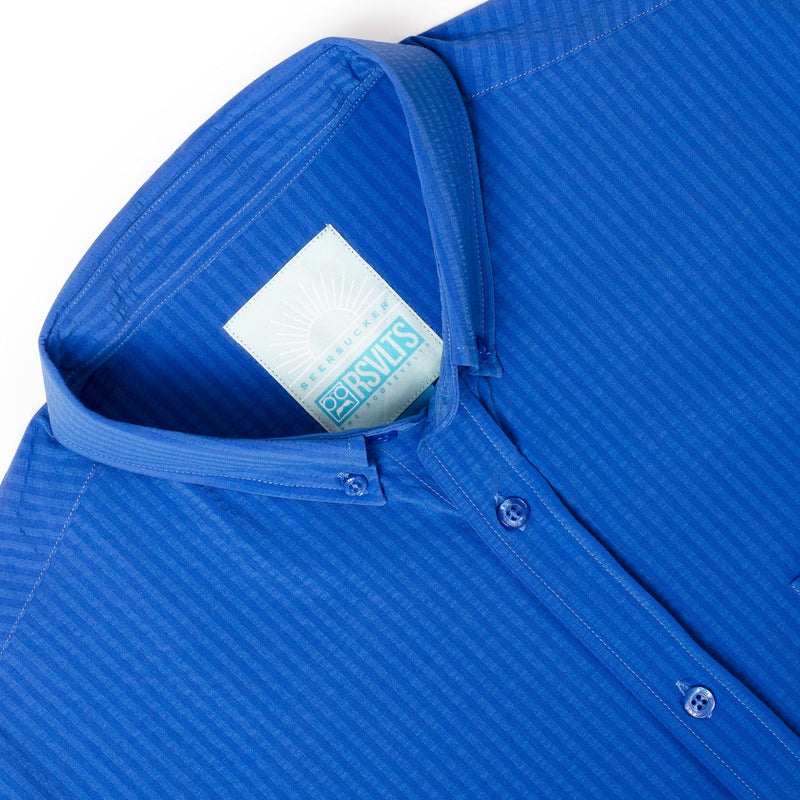 RSVLTS Regatta Stretch Seersucker Short Sleeve Shirt in Blue — detail 4
