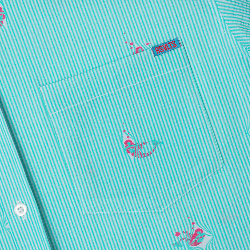 RSVLTS Mermaids Stretch Seersucker Short Sleeve Shirt in Green — detail 4