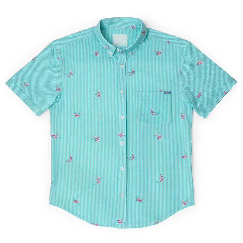 RSVLTS Mermaids Stretch Seersucker Short Sleeve Shirt in Green — detail 5