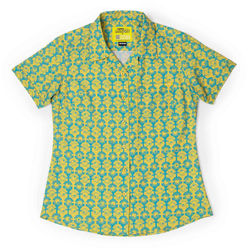 RSVLTS For Your Eye Only Women's KUNUFLEX Short Sleeve Shirt in Blue — front view
