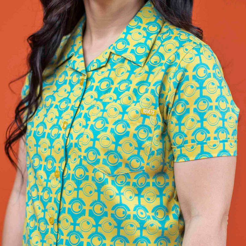 RSVLTS For Your Eye Only Women's KUNUFLEX Short Sleeve Shirt in Blue — detail 5