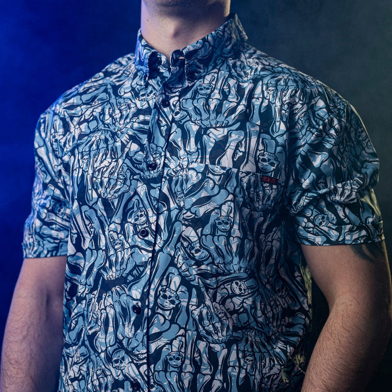 RSVLTS Stone Cold Salute KUNUFLEX Short Sleeve Shirt in Black — detail 3