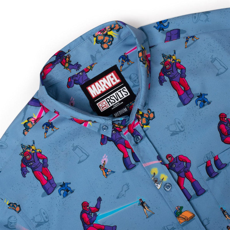RSVLTS Night of the Sentinels KUNUFLEX Short Sleeve Shirt in Blue — detail 3