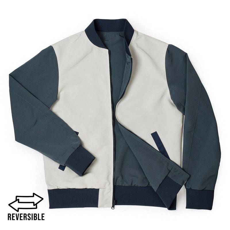 RSVLTS Stormy Weather Reversible Bomber Jacket in Blue — front view