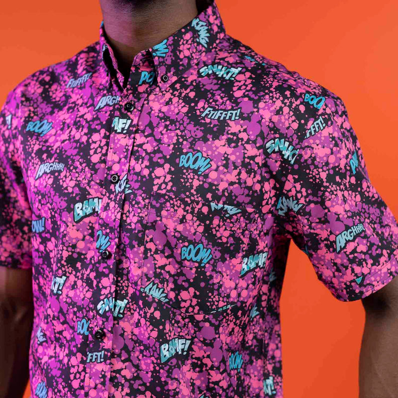 RSVLTS Fightin' Words KUNUFLEX Short Sleeve Shirt in Pink — detail 4