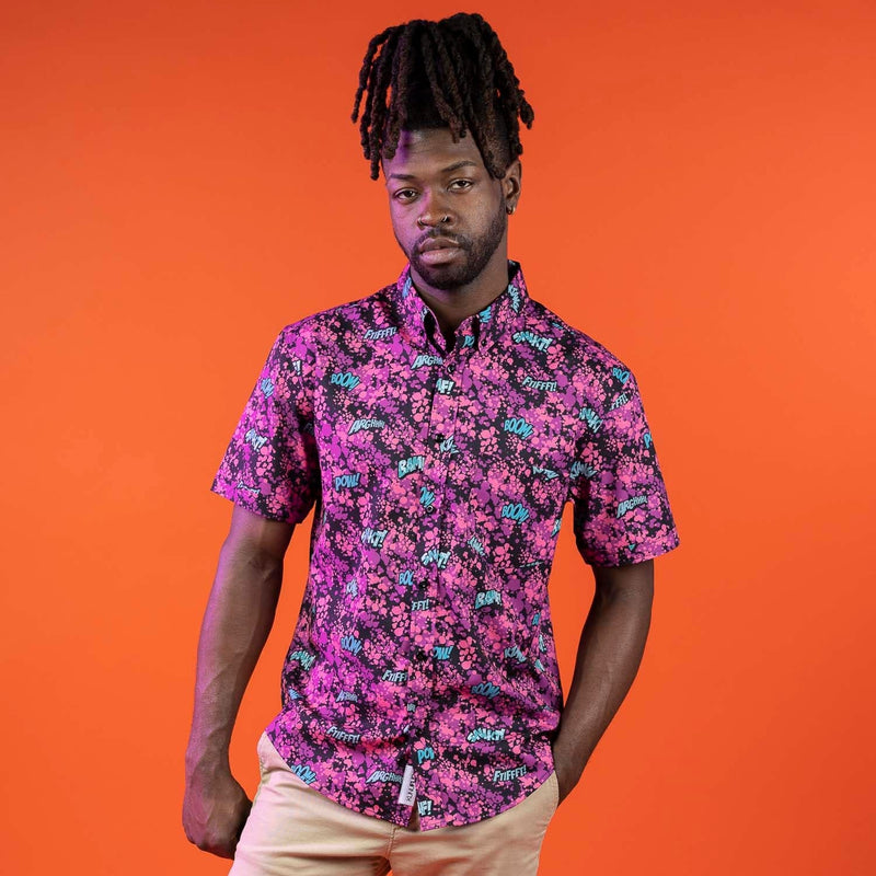 RSVLTS Fightin' Words KUNUFLEX Short Sleeve Shirt in Pink — detail 6