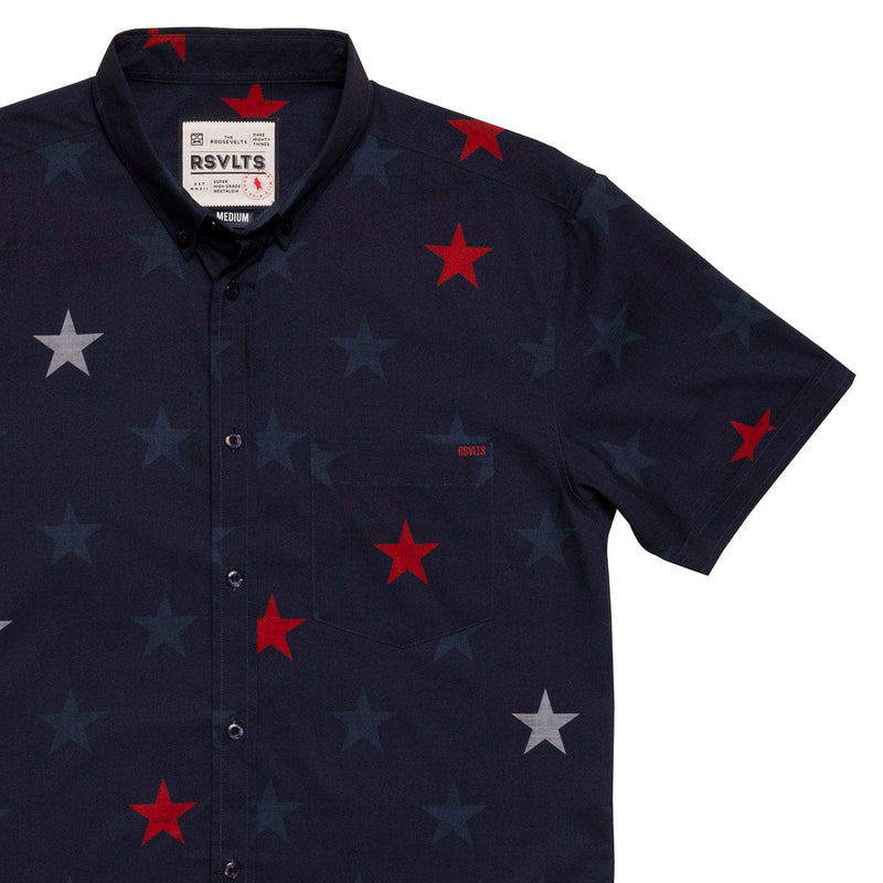 RSVLTS Hubble (Multi Star) KUNUFLEX Short Sleeve Shirt in Black — front view