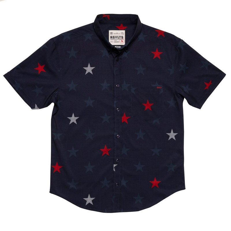 RSVLTS Hubble (Multi Star) KUNUFLEX Short Sleeve Shirt in Black — detail 2