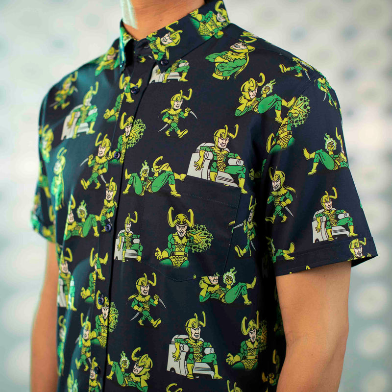 RSVLTS God of Mischief KUNUFLEX Short Sleeve Shirt in Black — detail 2
