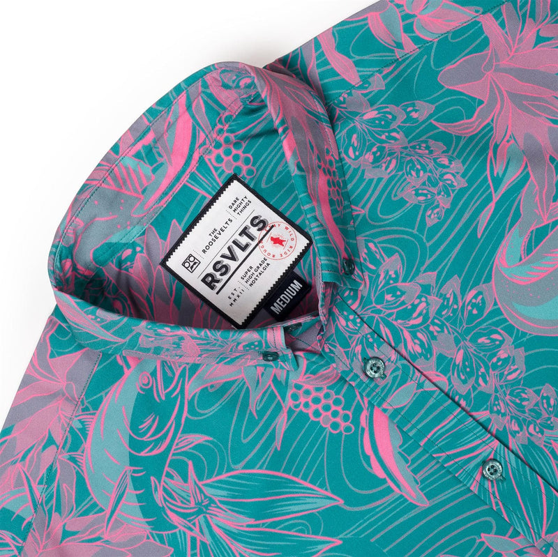 RSVLTS They Are What’s Called a Trophy Fish KUNUFLEX Short Sleeve Shirt in Green — detail 3