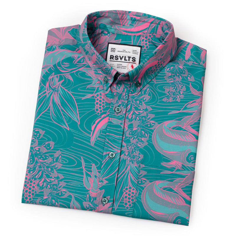 RSVLTS They Are What’s Called a Trophy Fish KUNUFLEX Short Sleeve Shirt in Green — detail 4