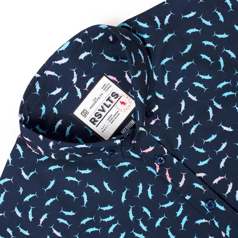 RSVLTS Swords for 400 KUNUFLEX Short Sleeve Shirt in Blue — detail 4