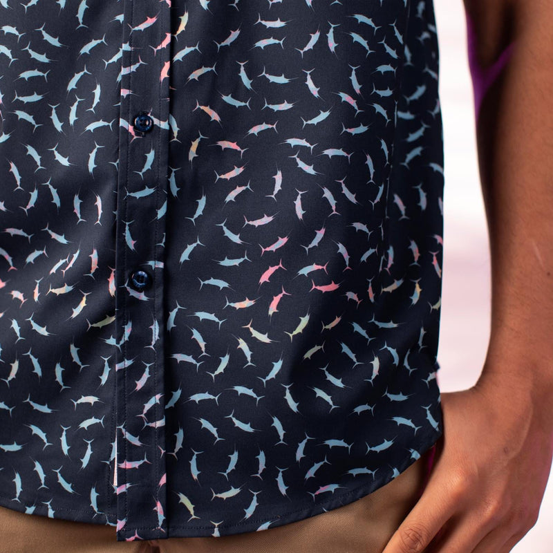RSVLTS Swords for 400 KUNUFLEX Short Sleeve Shirt in Blue — detail 5