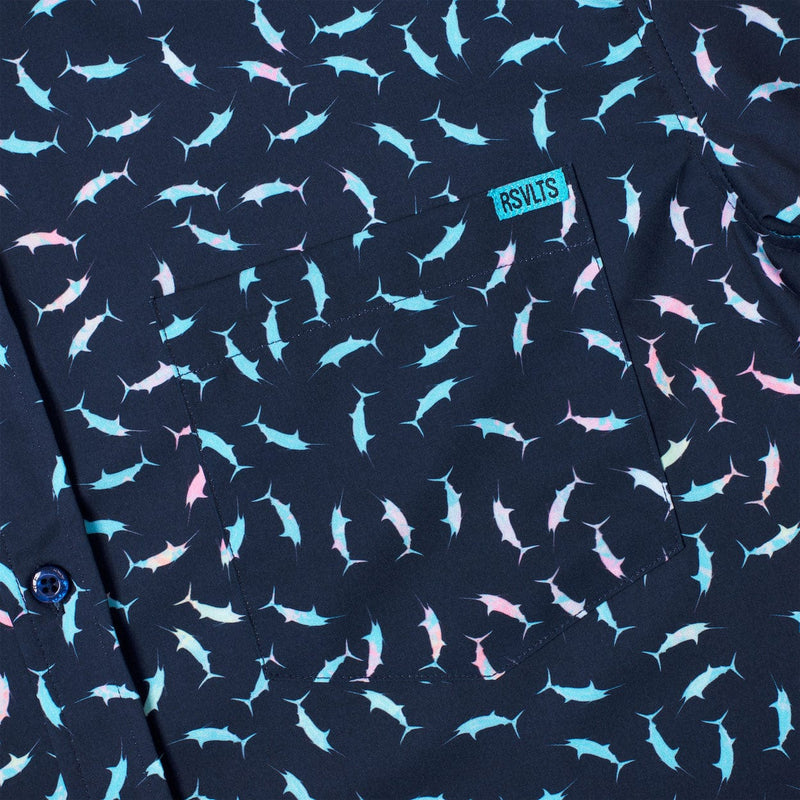 RSVLTS Swords for 400 KUNUFLEX Short Sleeve Shirt in Blue — detail 6