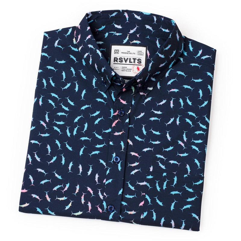 RSVLTS Swords for 400 KUNUFLEX Short Sleeve Shirt in Blue — detail 7