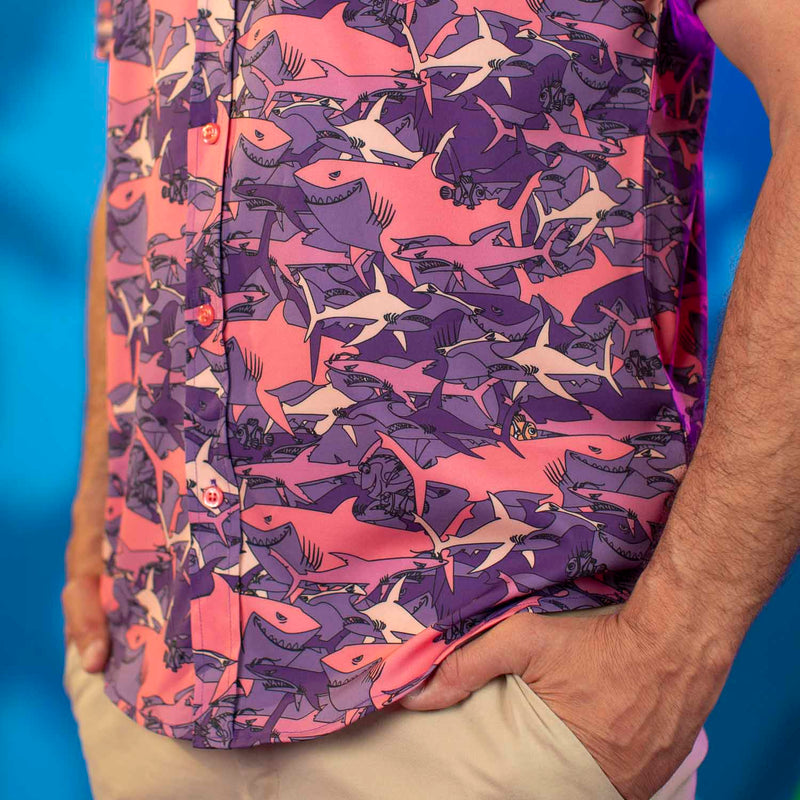 RSVLTS Friends, Not Food KUNUFLEX Short Sleeve Shirt in Pink — detail 8