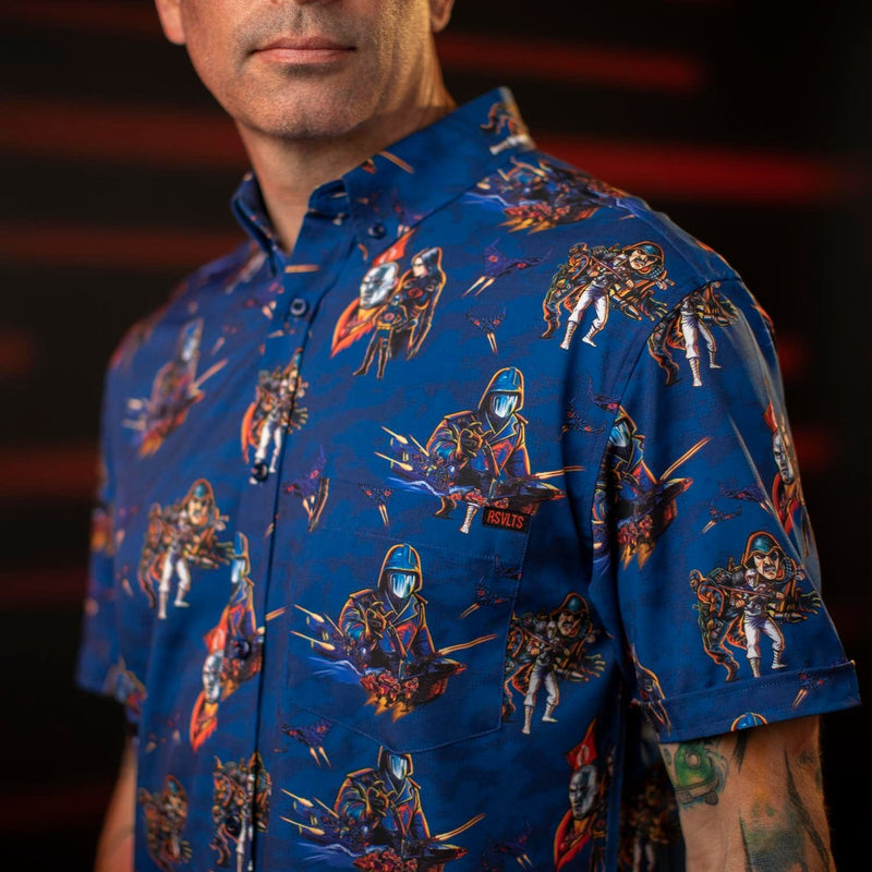 RSVLTS Tips of the Fangs KUNUFLEX Short Sleeve Shirt in Blue — front view